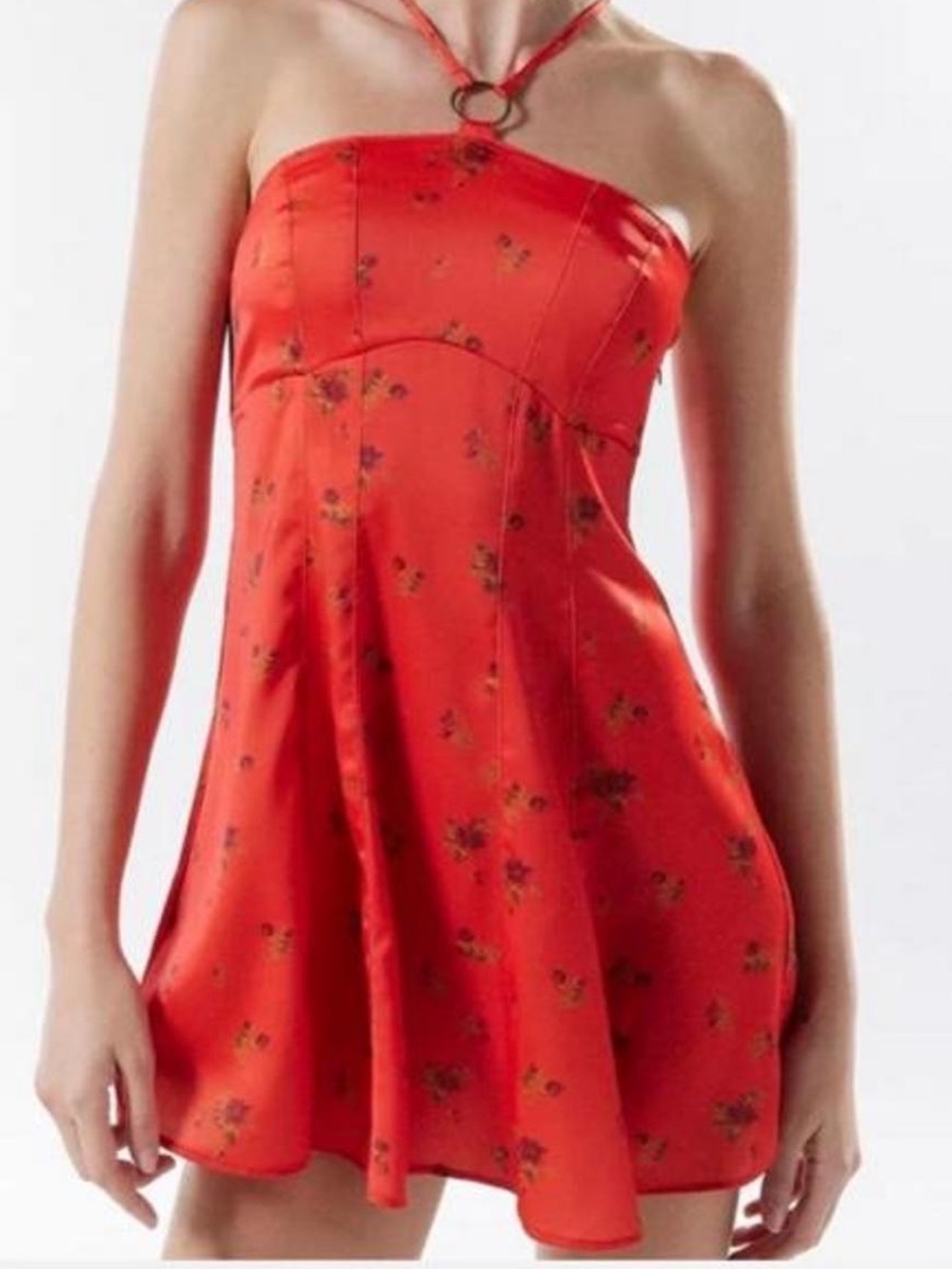 Urban Outfitters Red Floral Strapless Halter Mini Dress